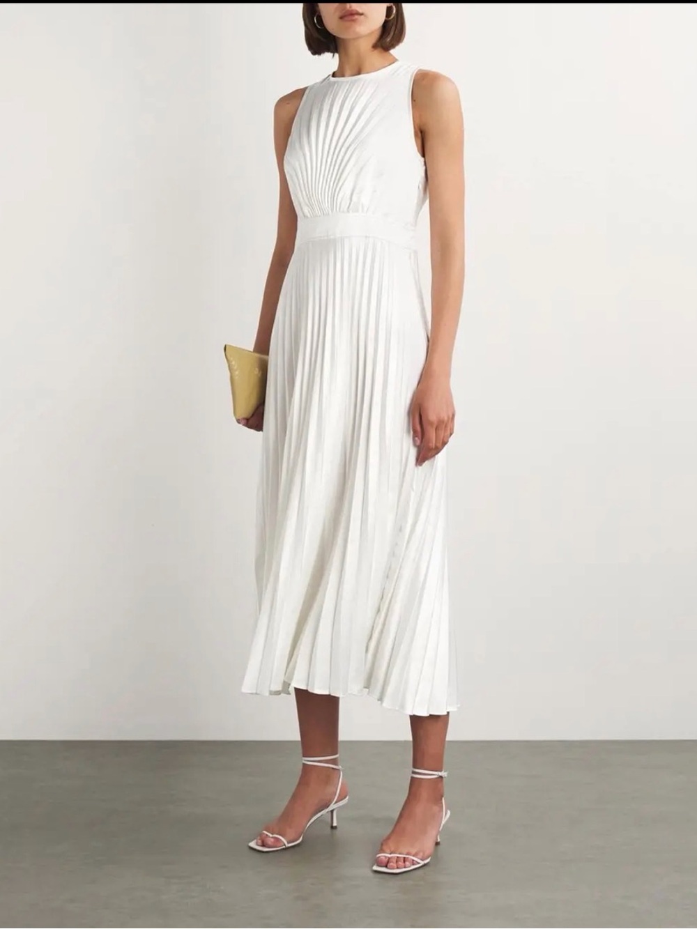 NWT SANDRO Sleeveless White Pleated Midi Dress